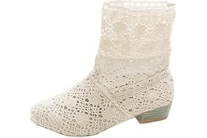 Minetom Femme Été Automne Mode Creux Dentelle Classics Courtes Bottes Femmes Bottine Bloc Talon Mid-calf Boots