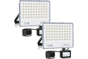 ANNIFUNLY Foco LED con Sensor de Movimiento 50W 2 Piezas, Focos LED Exterior Blanco Frío 7000K,IP67 Impermeable 5000LM Proyector Led Iluminación de Seguridad,luz Exterior para Jardín, Patio,Garaje,Terraza