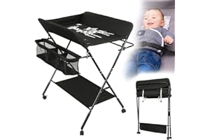 THINFAR Baby Wickelkombi - klappbare Wickelkommode, mobiler Wickeltisch mit Wickelauflage, Sicherheitsgurt und Ablagefächern- 80 * 66 * 98cm (Schwarz)