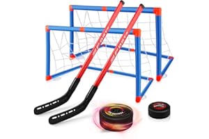 Baztoy Zestaw hokejowy Hover, gra hokejowa dla dzieci zabawki z 2 bramkami i 2 kijkami hokejowymi, piłka do hokeja na lodzie Air Power dla dzieci w wieku 3, 4, 5, 6, 7, 8, 9 lat, dla dzieci, chłopców,