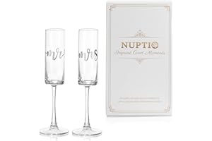 Nuptio Bicchieri Champagne Mr Mrs: Set di 2 Regalo Matrimonio Argento Anniversario Idee Nozze Natale Lei Gift Sposi Coppie Fidanzata Valentino Sposata Futuri Coppia Flute Personalizzato Romantici