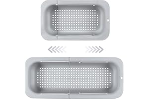 MUMDOYAL Colador de fregadero expandible - Material PP apto para alimentos - Orificios de drenaje eficientes - Soporte de secado rápido para vajilla - Fácil de limpiar y duradero. (Gris claro)