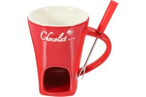 KICHVOE Lovely Dessert Bowl Mini Fondue Pot Set with Fork Ceramic Butter Warmer Set Tea Light Porcelain Melting Pot Mug for Cheese, Chocolate and Tapas Red Household Butter Fondue