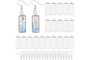 UNICRAFTALE 30 Sets Earring Hooks with Pendant Trays Stainless Steel Bezels and Earring Hooks 10x25mm Rectangle Pendant Trays Earring Blanks Pendant Trays Blanks for Dangle Earring Making Kit Jewelry
