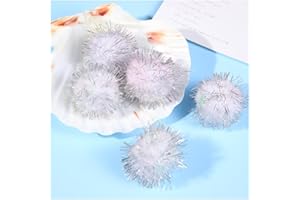 GreatRise 4cm Pompons mit Glitzer Rund Pompon Pom Pom Pailletten Bälle Weihnachten Pom Pom Kunstfell Bomme Fellbommel Kunstfell Bommel für Lustige DIY Kreative Handwerk Weiß 100 Stück