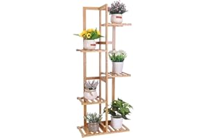 Medla Bambusowy stojak, drabina na rośliny, do wewnątrz, na zewnątrz, stojak na kwiaty na 6 doniczek, na rośliny, stojak do przechowywania, regał do roślin, patio, ogród, balkon, salon