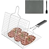 NUTKIT Grill Basket, 304 Stainless Steel Grill for Roasting | With Bag and Brush, with Detachable Wooden Handle, for Fish, Me
