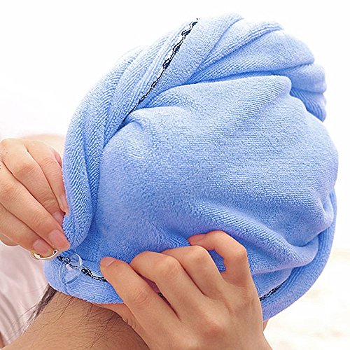 Jack & Rose Haar Turban Haartrockentuch Handtuch Kopftuch Duschhauben Haarpunzel Zuknöpfen saugfähigen Tuch Leichte Mikrofaser weiche Faser 60 * 25 cm Blau - 4