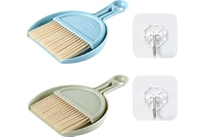 MEMOFYND 2-częściowy zestaw szufelek do miotły z 2 haczykami, przenośny mini zestaw do czyszczenia, zestaw do czyszczenia miotły i szufelki, szczotka do bałaganu, nadaje się do biurka, czyszczenia