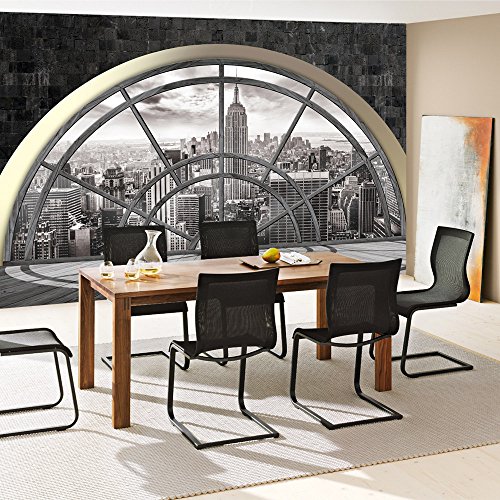 Fototapete 254×184 cm PREMIUM Wand Foto Tapete Wand Bild Papiertapete – New York Tapete New York Tower Skyline Fenster Ausblick Gebäude grau – no. 1364 - 7
