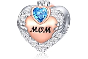 FOREVER QUEEN Kamień urodzinowy dla matki Charm Bead do bransoletki, srebro wysokiej próby 925, zawieszka z sercem, mama charms do bransoletki, najlepszy prezent urodzinowy dla mamy ze szkatułką na biżuterię, Srebro szterlingowe