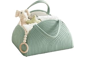 ZHUIYIWIN Cestino Porta Pannolini, Organizzatore per Pannolini del Bambino, Organizer Fasciatoio,Organizer Fasciatoio in Corda con Divisorio Rimovibile e Manici, Doccia Neonato Cesto (Verde)