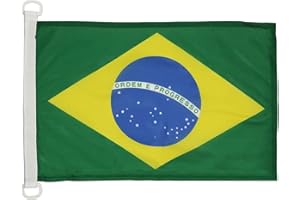 AZ FLAG - Drapeau Brésil - 45x30 cm - Pavillon Nautique Brésilien Spécial Bateau Et Extérieur En Maille Bloquée Avec Anneaux Plastiques Intégrés - 30g
