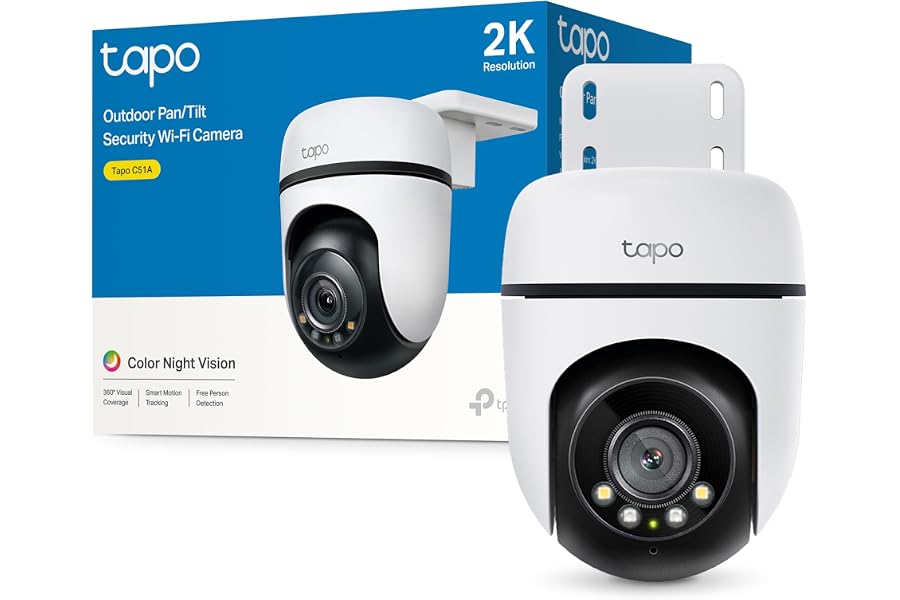Tapo C51A - Cámara de vigilancia Wi-Fi para Exteriores 360°, visión Nocturna a Todo Color 2k (3 MP), detección Personas con I