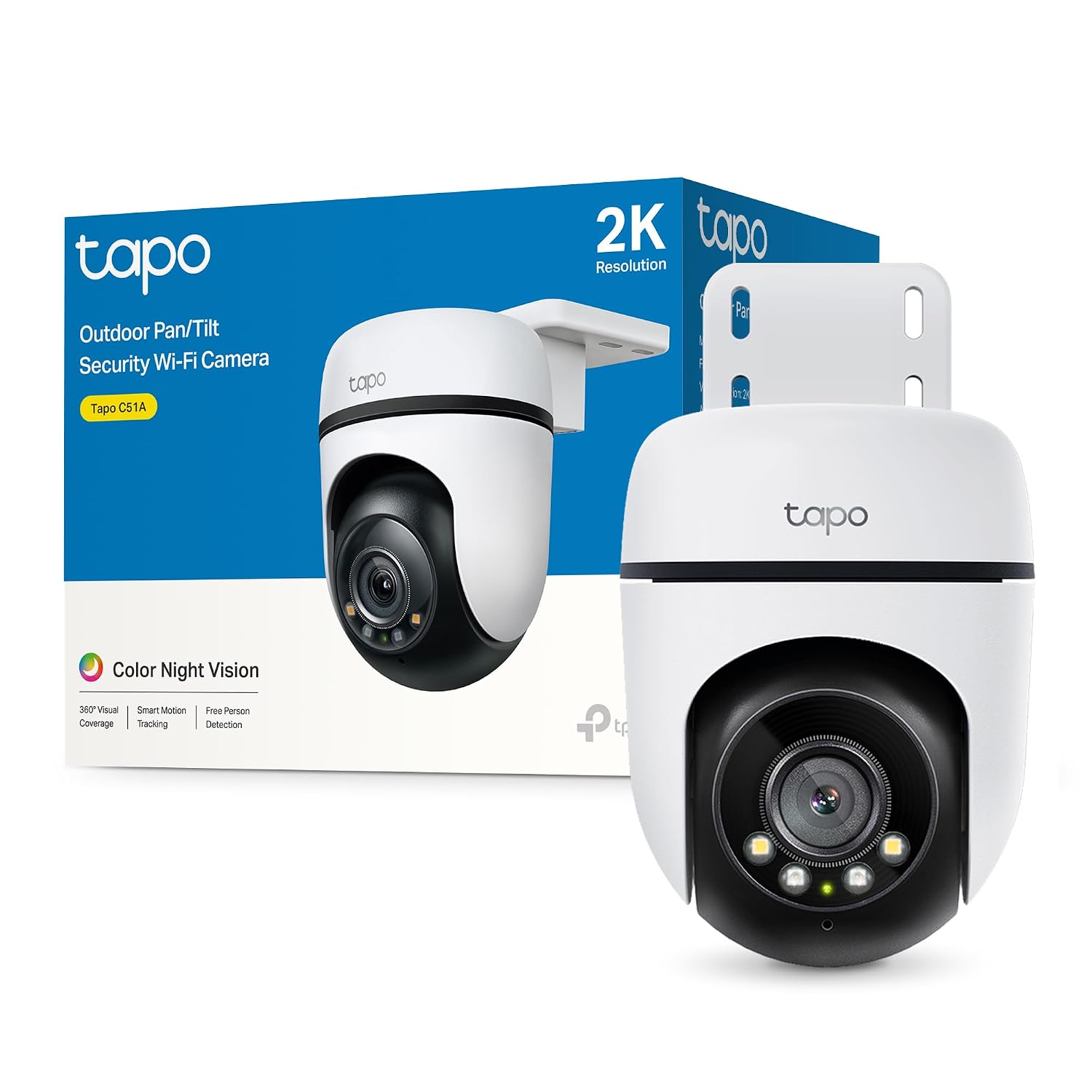 Tapo C51A - Cámara de Vigilancia WiFi Exterior 360º, 2K 3MP, Detección IA | Detección Movimiento, Personas y Manipulación. Visión Nocturna a Color. Alarma Luz y Sonido. Admite MicroSD. App Tapo. IP65.