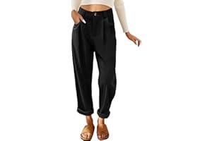 PASUDA Pantalon Femme Décontracté en Velours Côtelé Taille Haute Pantacourt Vintage Baggy Palazzo Pantalon Fluide Droit avec Poches
