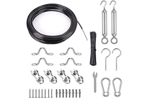TooTaci Drahtseil 3mm 30M Set, 304 Edelstahl Stahldraht Kabel 7×7, Stahlseil Ummantelt aus Schwarz Vinyl, Stahlseil mit Ösen,Seilspanner Spanngarnitur,Haken, M3 Klemme, für Lichterkette Hängen