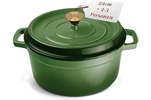 Ottia Pentola in ghisa, 22 cm, 3 litri, smaltata di alta qualità, con coperchio, pentola in ghisa, forno olandese, teglia per pane, tutti i piani cottura (anche a induzione), resistente al forno