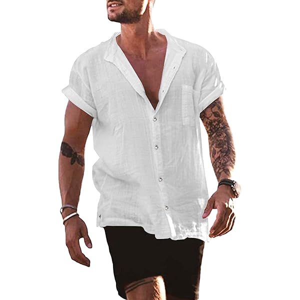 YAOBAOLE Henley Vrijetijdshemd voor heren, zomer, korte