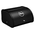 PARANTA Bread Box Bin For Kitchen Counter Extra Large Farmhouse with Stainless Steel Roll Up Lid For Easy Kitchen Counter Storage Bread Bin Holder Black 12.01" x 10.24" x 6.89"