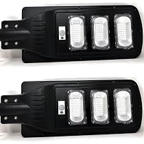 4 Lampioni Stradali Solari LED 90W + 4 Staffe - 081 Store, Pannello Fotovoltaico Integrato, Telecomando, IP65, 6000K