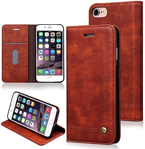 Euhubb iPhone 6, 6S Wallet Case, Slim, Premium Faux Leather, Card Holder, Magnetic Closure, Lightweight, Classic Design For iPhone 6/6S (4.7 Inch) - Light Brown