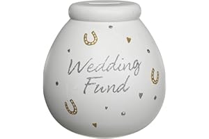 Pot of Dreams Wedding Fund Ceramic Money Pot – White Hand-Decorated Savings Jar for Coins & Notes – Smash to Open Gift Idea for Bride and Groom – Wedding Money Box – Decorative Home Piggy Bank