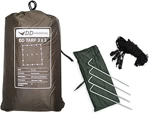DD Hammocks - DD Tarp 3x3 - Lightweight and 100% Waterproof Tarp Shelter with 4x Pegs and Guy Lines for Camping Backpacking and Hiking Adventure