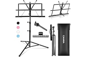 CAHAYA Music Stand Metal Portable - Sheet Music Stand with Carrying Bag, Music Book Clip, Book Stand Lightweight, Laptop Stand Black