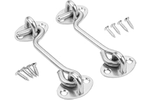 MGOODOO 2Pcs Cabin Door Hook Eye Latch Lock Shed Gate Catch Silent Holder Stainless Steel 6"/150mm