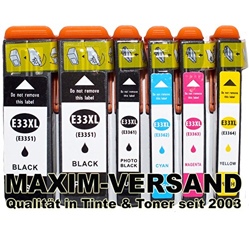NEUSTE CHIPS funktionieren 100%ig in allen Druckern: 6 Stück MAXIMPRINT Tintenpatronen kompatibel zu Epson Multipack 33 XL (bestehend aus T3351, T3361, T3362, T3363, T3364 kompatibel mit Chip und Füllstandsanzeige) kein Original Set kompatibel zu Epson Expression Premium XP-530 XP-540 XP-630 Series XP-635 XP-640 XP-645 XP-830 XP-900