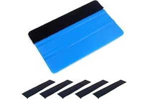 GHEART Spatola Professionale,Feltro AntiGraffio,Felt Scraper,Feltro Spatola Kit,Raschietto Bordo in Feltro,Per Pellicola per Vetri,Pellicole Protettive,Raschietto Blu 1PC+5 PC di Lanugine Nera di Ricambio.