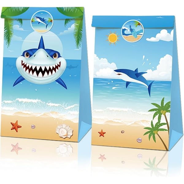YGCHEN Squalo Sacchetti da Regalo Compleanno Caramella Sacchetto Animali Marini Sacchetto di Compleanno Squali Sacchetti Regalo Bambini Feste Decorazioni 8 Pezzi