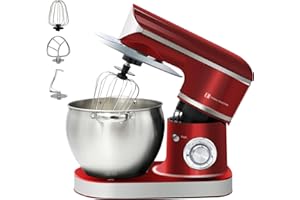 KRAFTLINE Imperial Küchenmaschine Knetmaschine: 2200W Leistungsstarker Aluminium Mixer, 6 Gänge, 8.5L Füllmenge, Edelstahl Design Spülfest, Ideal für Brot und Pizzateig, mit Multifunktionszubehör (Rot)