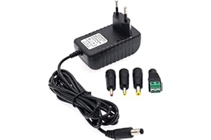 JZK DC 12W 12V 1A Netzteiladapter, Ersatznetzteil-Wandladegerät, mit 3,5 x 1,35 mm/4,0 x 1,7 mm/5,5 x 2,1 mm Hohlstecker und LED-Anschluss, für LED-Lichtstreifen, CCTV-Kamera
