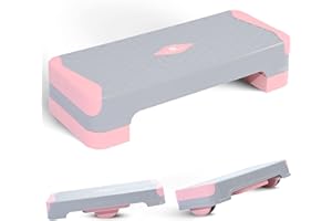 NORTHERN STONE Step d'aérobic 2 en 1 avec planche d'équilibre du corps, marche d'exercice pour entraînement de fitness, hauteur réglable de 10 cm et 15 cm (gris – rose)
