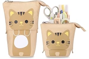 Xespis Astuccio Telescopico, Astuccio Scuola con Zip, Astuccio Portapenne 2 in 1, Astuccio Bambina, Astuccio Legami, Astuccio Cancelleria, per Bambini, Ragazze e Ragazzi(Cachi)