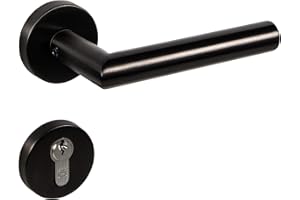 Gedotec Drückergarnitur Schwarz matt [PZ - Zylinder] 1x Tür Beschläge Rund-Rosette I Türgriffe Innentüren L-FORM I Türklinke für Türstärke 35 – 47 mm | Türbeschlag mit Befestigungsmaterial