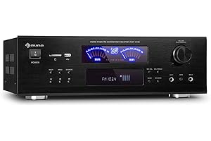 auna AMP 5100 BT 5.1 - Amplificatore, 2 x 120 Watt + 3 x 50 Watt RMS, Bluetooth, USB, SD, 2 Connessioni Microfono, Ingresso A
