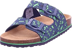 Supersoft Jungen Schuhe Pantoletten Lederfußbett 474-423 Blau Fußball-Motiven