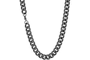 Richsteel Collier Chaîne Cubaine Homme Acier Inoxydable - Largeur de 3/6/9/12 mm - Longueur de 35/46/50/55/61/66/71/76 cm, Argenté/Plaqué Or 18K/Plaqué Noir