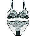 Soft Lace Lingerie Set See Through Underwear Floral Lace Underwire Sheer Bra and Panty Set for Women