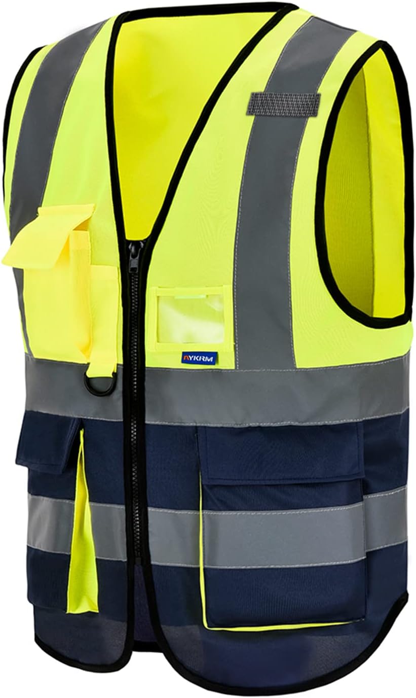 AYKRM Safety Vest Reflective High Visibility Workwear Vest Zipper Safety Work Vest Multi-pockets 21 Colors
