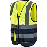 AYKRM Safety Vest Reflective High Visibility Workwear Vest Zipper Safety Work Vest Multi-pockets 21 Colors