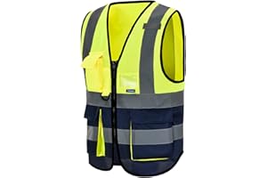 AYKRM Chaleco de seguridad Reflectante Alta visibilidad Ropa de trabajo chaleco Cremallera Seguridad Chaleco de Trabajo Multibolsillos 21 colores