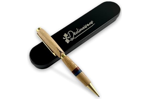 Déclinaisons – Stylo bille artisanal bois Chêne Paris fait main en France – Gravure personnalisable – Coffret métal – Cadeau Noël Mariage Anniversaire Fête
