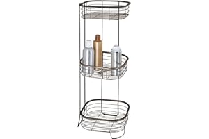 mDesign Półka narożna prysznicowa – Praktyczny organizer pod prysznic – Wolnostojąca półka pod prysznic z 3 koszami na szampon, żel pod prysznic i odżywkę – Półka pod prysznic z metalu – brąz