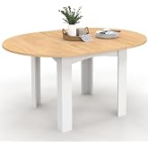 IDMarket Dona Round Extending Dining Table for 4-8 People, White, Beech Tray, 110-150 cm