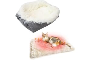 CLIUNT Furry Self Warming Cat Mat for Cats Small Dogs, 2 in 1 Convertible Cats Beds, Fluffy Pet Bed, Washable, Foldable Cushion (M)