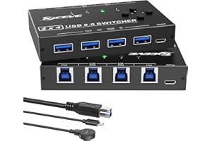 YOUTINGHDAV Przełącznik USB 3.0 4 PC, 4 w 4 out USB Switch 3.0, przełącznik USB do 4 komputerów PC i klawiatury, myszy, drukarki, z przewodowym pilotem i 4 kablami